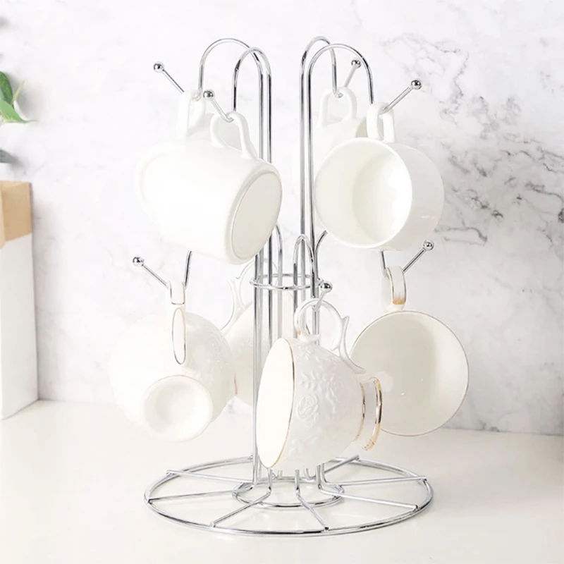 Tree Shape 8 Mug Holder Coffee Mugs Tea Cup Storage Rack for Countertop Kitchen Organizer Shelf Bar Tool Accessory