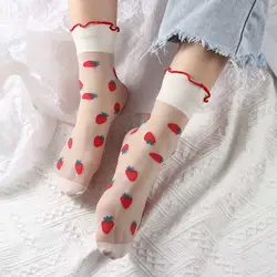 Summer Transparent Tube Socks Strawberry Lolita Style Lace Socks Female Japanese Cute Breathable INS College Style Hosiery