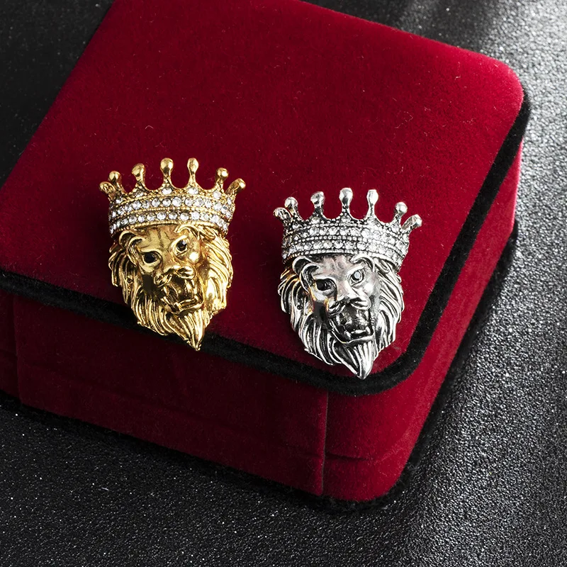 New Retro Animal Lion Head Brooch Fashion Men's Suit Shirt Collar Pin Needle Badge Lapel Pins and Brooches Jewelry Accessories