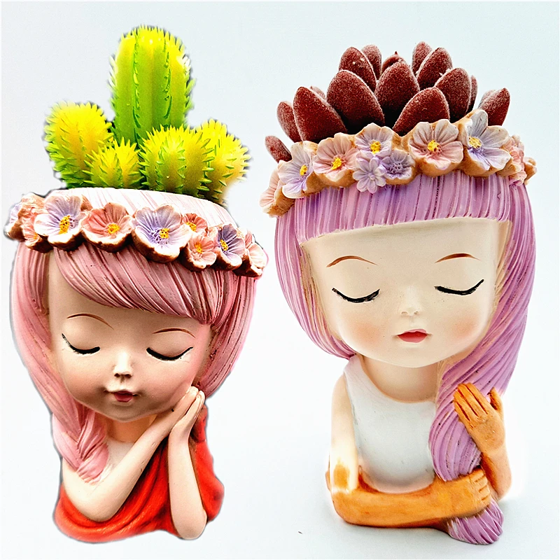 Creative Braid Grasping Girl Flower Pot Silicone Mold DIY Handmade Gypsum Resin Concrete Mold Turned Crafts Decoration