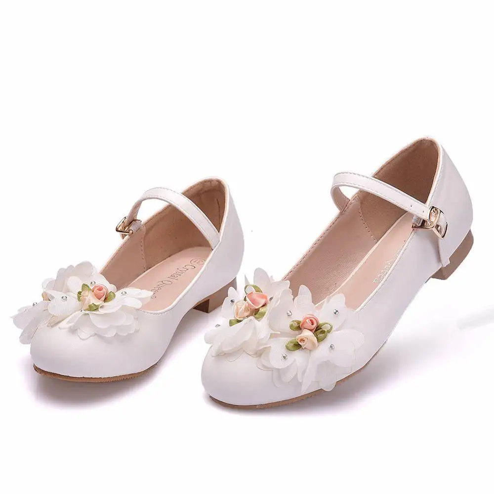 

2020 New Wedding Party Floral Girls Shoes Princess Single Shoes Girl Kids Children Casual Fashion PU Sneakers With Flowers