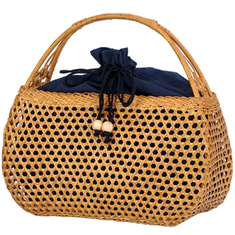 

Women Bamboo Bags Bohemian Female Summer Beach Handbag Lady Vintage Rattan Knitted Bag Hollow Handmade Woven Basket Tote