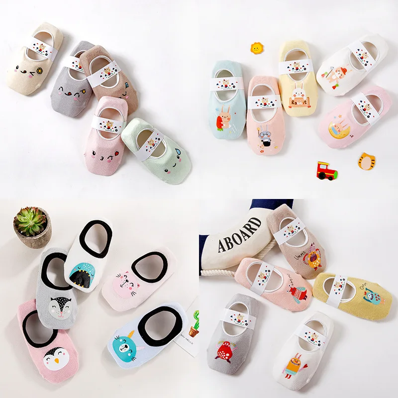 5 Pairs/lot 1 to 10 Years Cartoon Children Low Cut Floor Socks Girls Boys Toddler Summer Boat Antislip Silicone Socks Invisible