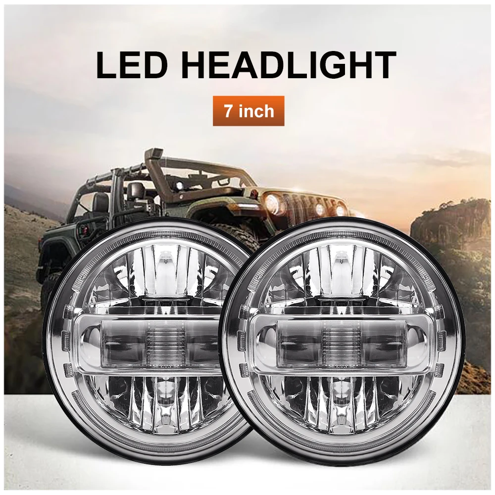 

Car Led H4 7inch LED Headlight Angel Eye For Lada Niva 4X4 Uaz Hunter Hummer Running lights For JEEP Wrangler JK TJ LJ 1997-17