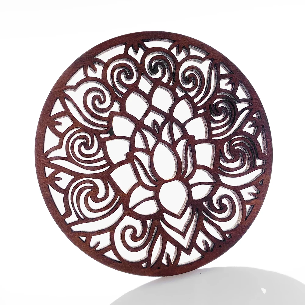 Sacred Hollow Mandala Lotus drewniane Coaster Chakra joga medytacja maty klocki podkładki na stół akcesoria do dekoracji kuchni