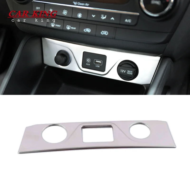 For Hyundai Tucson 2015-2020 Stainless steel Center Console Cigarette  Lighter AUX USB Panel Cover Trim Car Accessories Styling