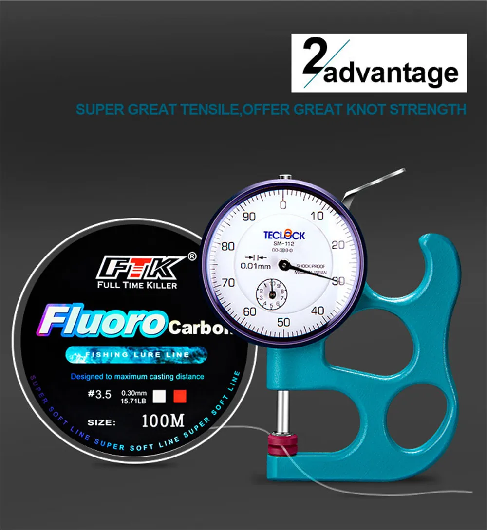 FTK 100m Fluorocarbon Angelschnur 4.13-34.32LB Fluorocarbon-Beschichtung Japan Carbonfaser-Vorfach Karpfen Angelschnur Superweiche Schnur – Detail 5
