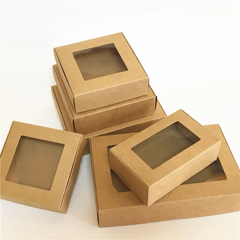 30pcs Blank Kraft Paper Gift Box with Window Handmade Soap Box Jewelry Cookies Gift Candy Box Wedding Gift Box Party Supplies