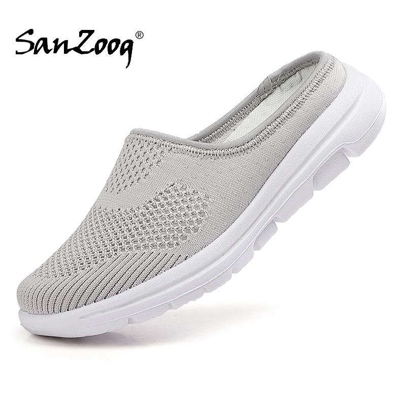 Summer Mesh Flat Slip On Half Shoes Women Flats Slippers Breathable Casual Lightweight Comfortable