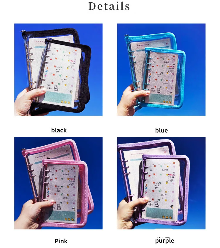 Sharkbang A5 A6 Zipper Binder Notebook Photo Organizer Loose Leaf Cover Diary Bullet Transparent PVC Journal Agenda Stationery