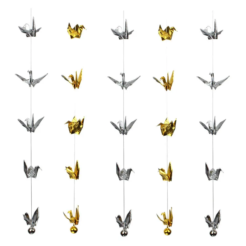 15cm Origami Paper Crane Lucky Bell String Garland Handmade Bird For Wedding Birthday Baby Shower Party Backdrop Home Decoration