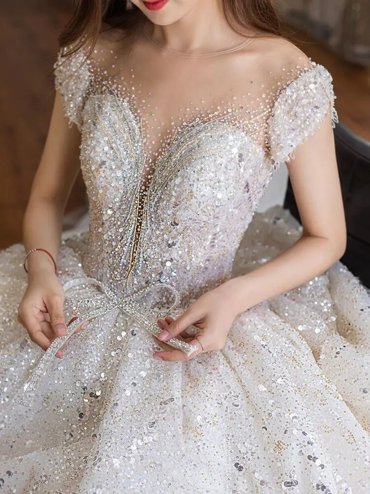 Mai123-Robes de mariée de luxe scintillantes, robe longue scintillante, paillettes scintillantes, mariée en cristal, quelle que soit la robe personnalisée des patients de l'église de princesse, 2024