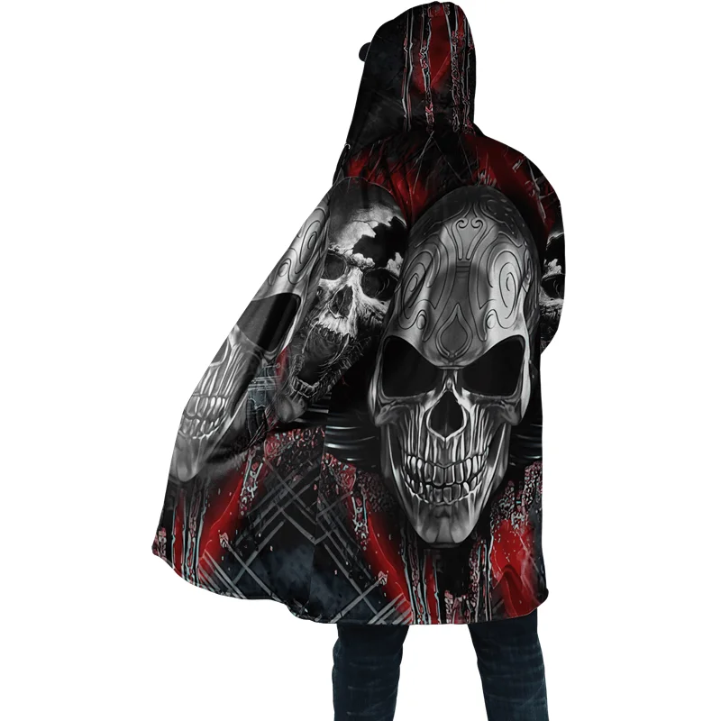 2021 Winter Fashion Mens Hooded Cloak Silver Skull Pattern 3D Print Fleece Coat Unisex Thick Warm Cloak NF23