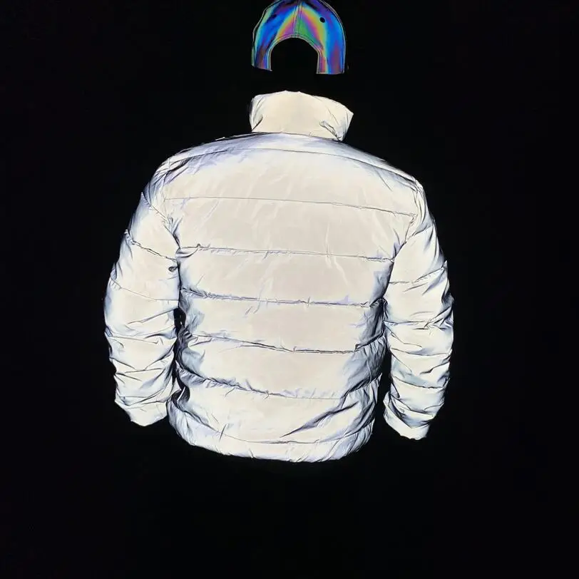 New 2026 Reflective Jacket Men Winter Warm Cotton-Padded Coat Harajuku Street Hip Hop Jackets Night Reflect Light Parka