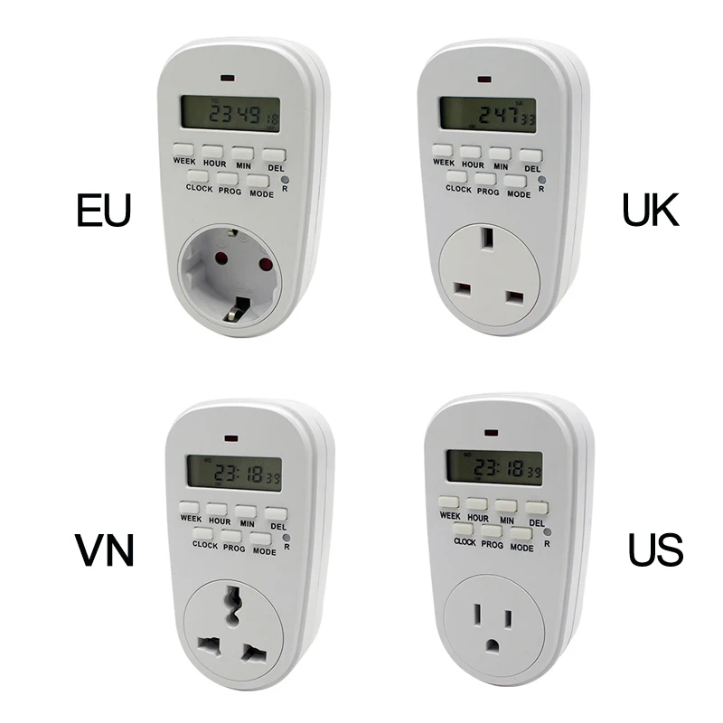 ManHua Electronic Digital Timer Switch EU/US/UK Plug Timer Outlet 230V 50HZ 24 Hour Cyclic Programmable Timing Socket