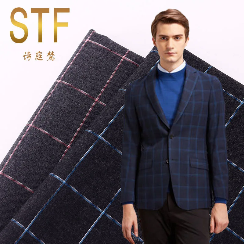 

Factory Direct Spring and Autumn Fashion Men's Casual Suit Fabric Worsted Wool Plaid Suit Fabric Spot