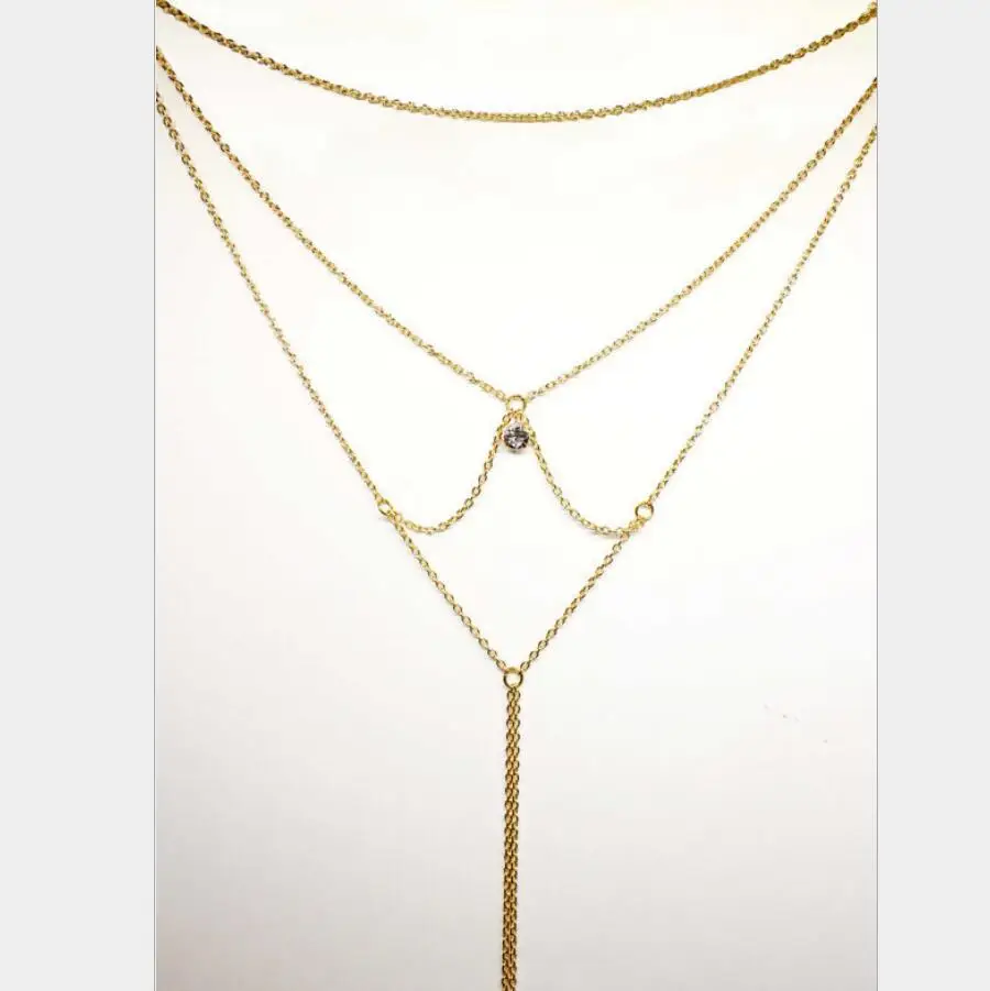 1 قطعة كريستال ذهبي عارية الظهر فضي قلادة القلائد طويلة عارية الذراعين مجوهرات عالية الجودة الجسم اكسسوارات S2032 #4