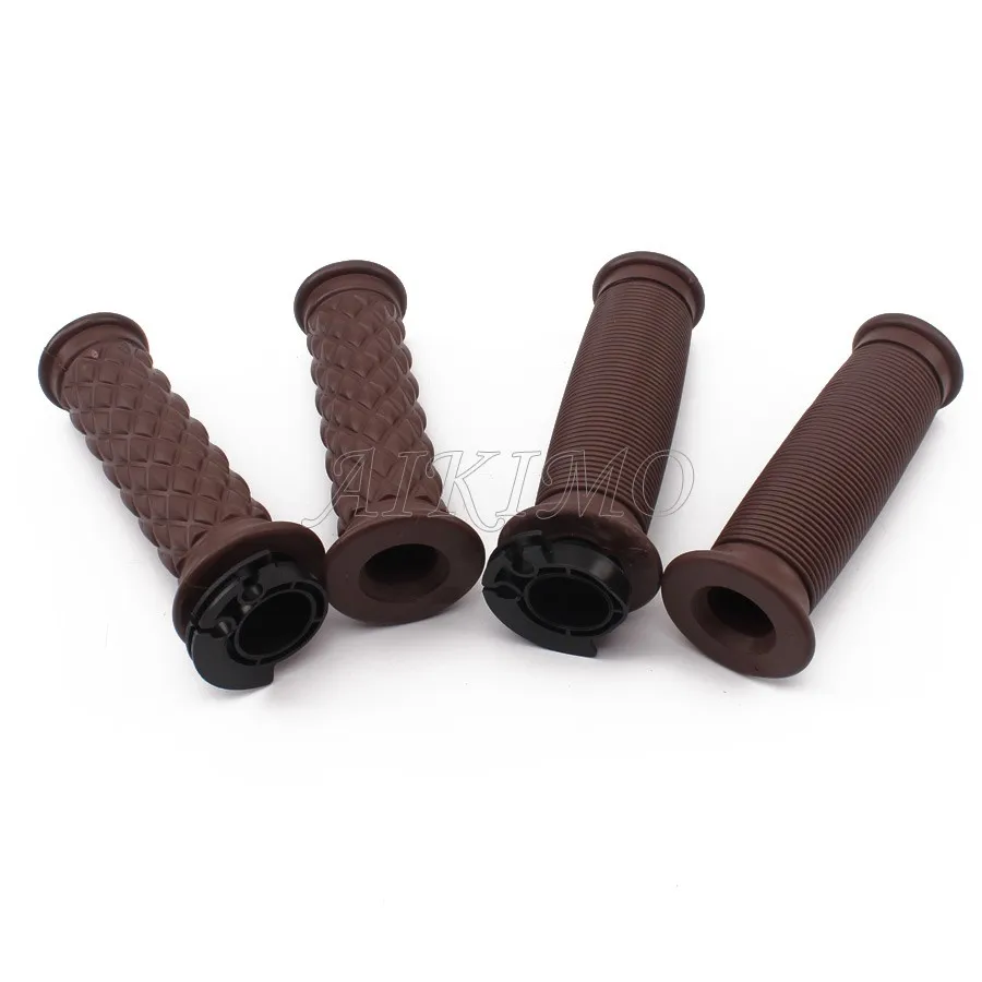 motorcycle Vintage 7/8\'\' 22mm Hand Grips+Bar End Caps Brown W/ Open Bar for Honda Suzuki Triumph Royal Cafe Racer Bobber Custom