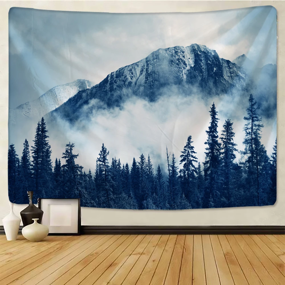 

Dark Forest Tapestry Mountains Psychedelic Starry Sky Wall Hanging Dorm Blanket Indoor TV Background Wall Decor Tapestry