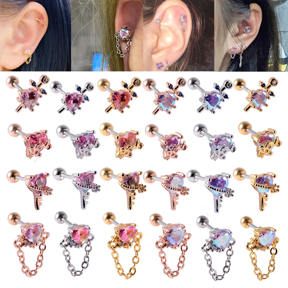 

24CS/Lot Surgical Steel Cz Ear Tragus Cartilage Earrings Pink&AB Crystal Lobe Ear Studs Helix Earring Piercing Body Jewelry 20G