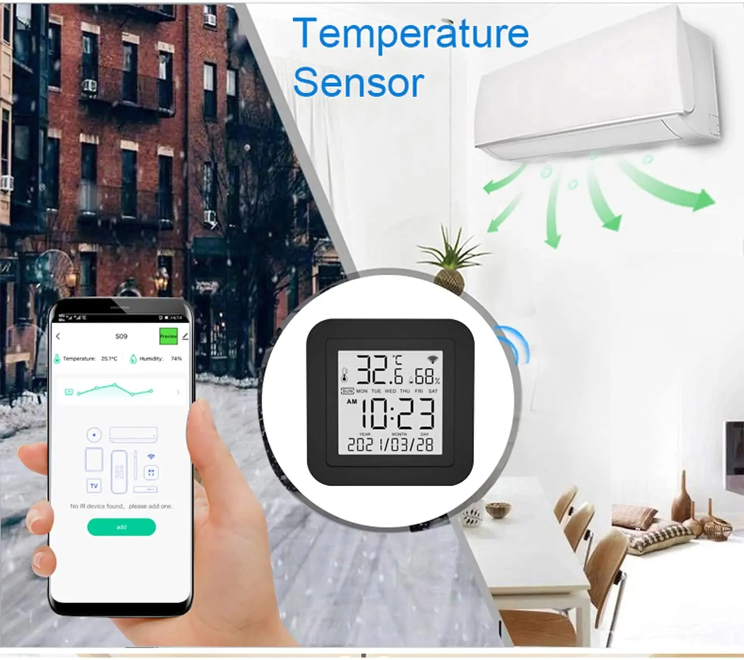 IR REMOT CONTROL Tuya Temperature Humidity Sensor Date Display Alexa Go Remote Smart Air Conditioner Controller Wifi