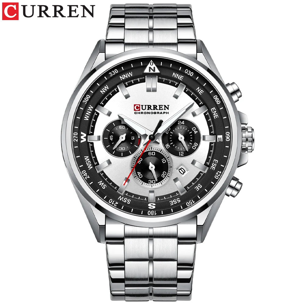 CURREN Luxus-Armbanduhren für Herren, Edelstahl, Quarz-Armbanduhren mit Chronograph, lässige Sportuhr 8