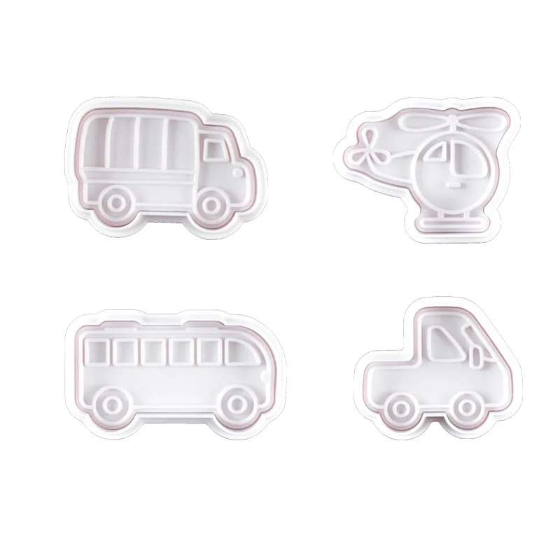 DIY 4pcs Cake Tools Transportation Cutter Set Car Truck Helicopter Cookie Cutters Biscuit Fondant Mould Baking Sugarcraft Mold