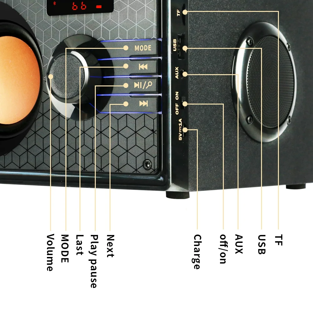 TOPROAD-Altavoz Bluetooth portátil, altavoz inalámbrico de gran potencia, Subwoofer estéreo, caja de sonido de graves, compatible con FM, AUX, TF, Control remoto