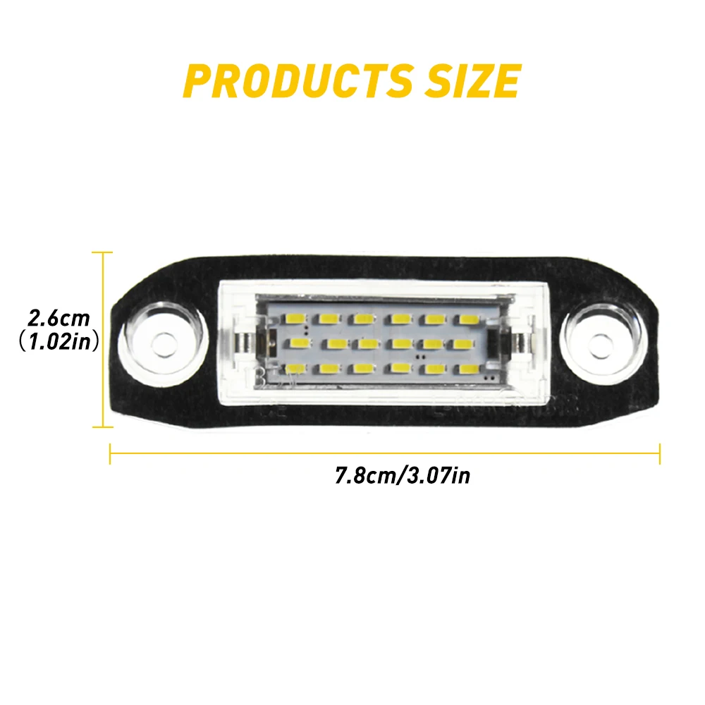 2Pcs Error Free Car LED Number License Plate Lights For Volvo XC70 XC60 XC90 S60 II V70 S80 C30 C70 V60 V50 S40 LED 6000K White