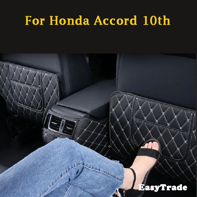 For Honda Accord 10th Gen 2018 PU Leather Car Seat Anti-Kick Mat Rear Row Seat Cover Back Protection Mats Interior Accessories