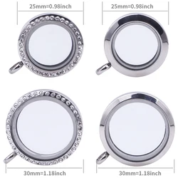 1Pc 20-40mm Stainless Steel Glass Memory Relicario Locket Pendant For Round Living Picture Medaillon Women Collares Jewelry Bulk