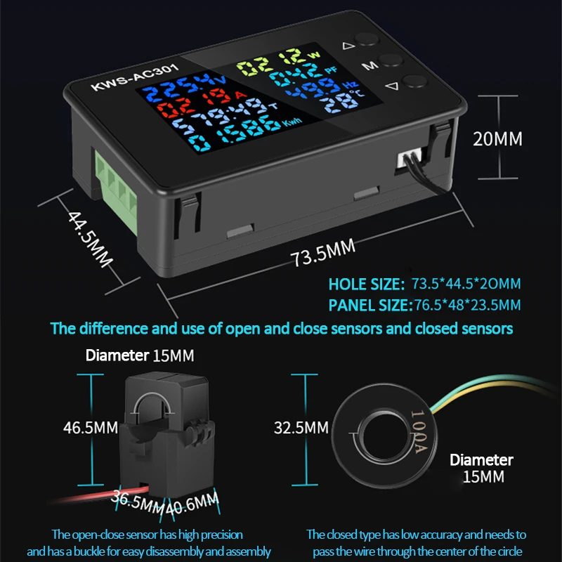 Digital Display Current Voltmeter 50-300V AC Wattmeter Dedicated Chip 8 In 1 Multifunction 0-100A Electric Meter Power Detector