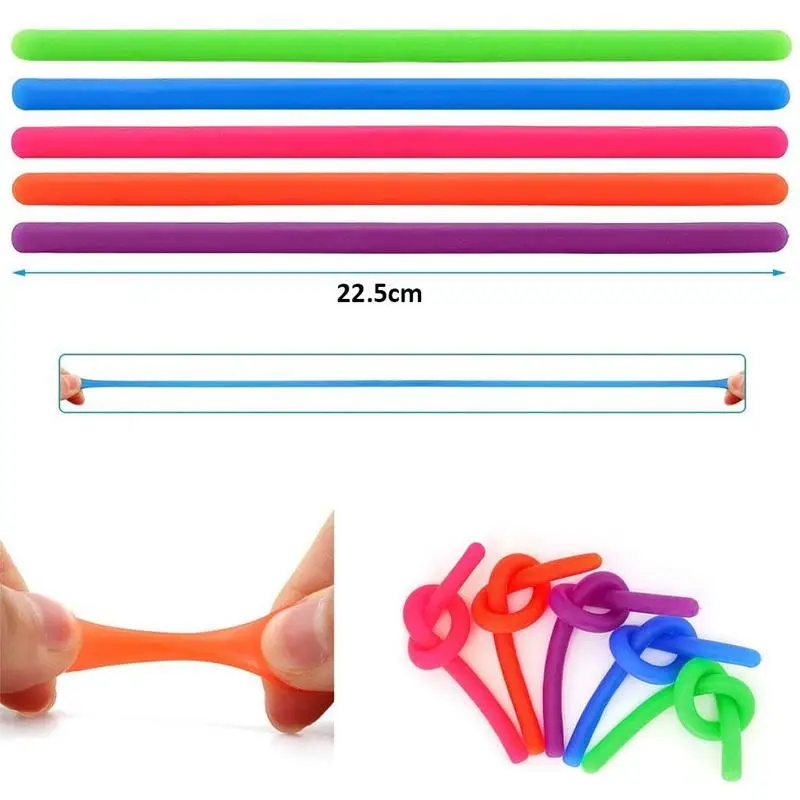 6Pcs Stretchy Noodle String Neon Kids Childrens Fidget Stress Relief Sensory Toy Decompression Elastic Rope Anti-Anxiety Toys