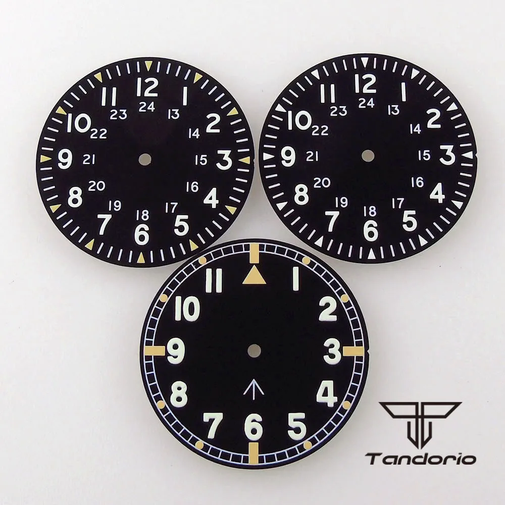 33.6mm Black Watch Dial Hands Set Fit for NH35 NH36 ETA2824 2836 MIYOTA82 DG2813 Movement White/Orange Arabic Numerals Luminous