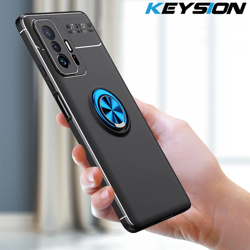 

KEYSION Shockproof Case for Xiaomi Mi 11T 11T Pro 5G Soft Silicone Metal Ring Stand Phone Back Cover for Xiaomi Mi 10T Pro 5G