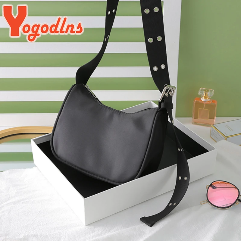 Yogodlns Trendy Nylon Shoulder Bag For Women Vintage Crossbody Bags Female Street Messenger Handbag and Purse Travel Simple Tote