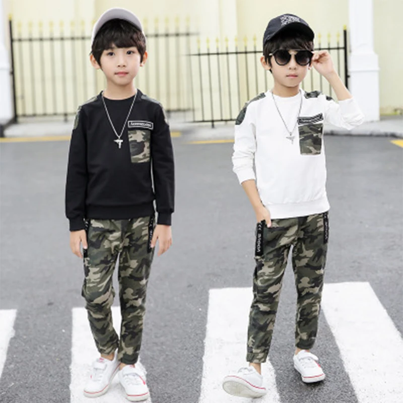 BINIDUCKLING 2020 Boy Kids Camouflage Clothing set Spring Autumn Cotton Long Sleeve T-shirt+Pants Clothes For Boys Chidren 4T-9T