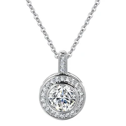 Kinel Simple Shiny Natural Zircon Round Pendant Necklace For Women Fashion Silver Color Bridal Accessories Daily Fine Jewelry