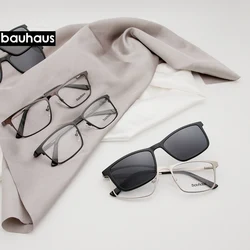 X105 Bauhaus Magnet Sunglasses Clip on metal optical frame Men Polarized Custom Prescription Myopia