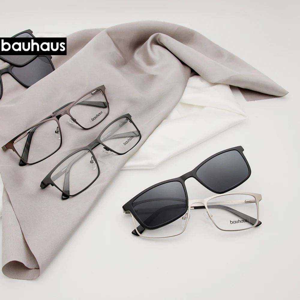 Bauhaus Magnet Sunglasses Clip on metal optical frame Men Polarized Custom Prescription MyopiaX105