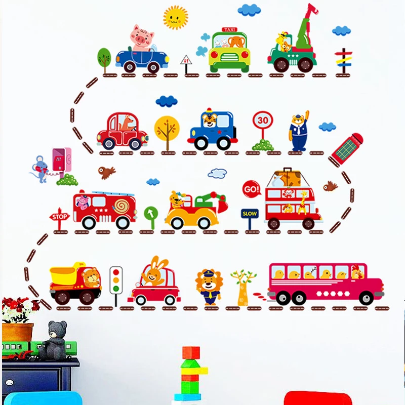

Cartoon Mechanical Car Helicopter Wall Sticker for Children's Room Preschool Decoration Self-adhesive Toy Cars Decals Home Decor