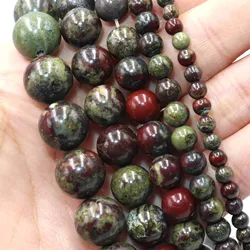 Natural Dragon Bloodstone Jaspers Stone Round Spacer Beads For Jewelry Making DIY Bracelets Necklace Accessories 4 6 8 10 12mm