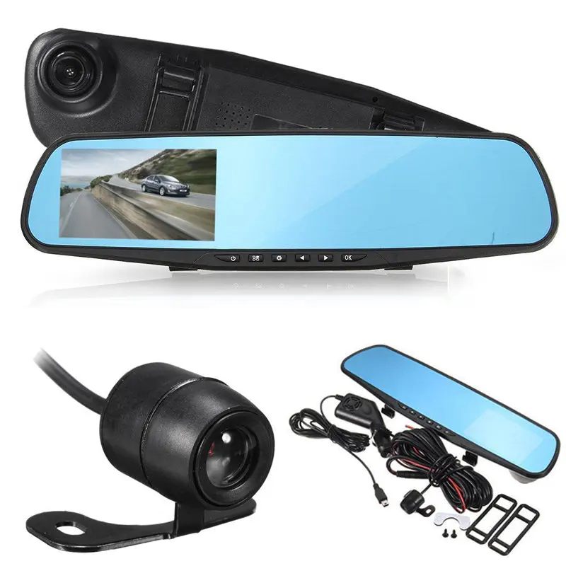 

4" HD 1080P Dual Lens Car Reverse Rearview Mirror DVR Camera Recorder Monitor