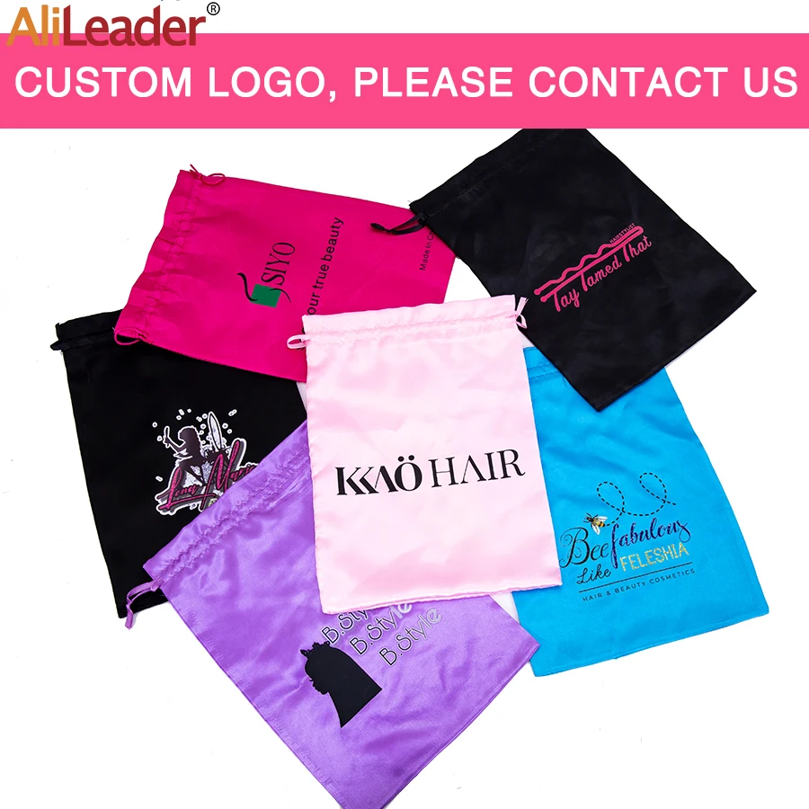 Alileader 5Pcs/Pack Cheap Hair Storage Bag Drawstring Silk Hair Bags Portable Wig Storage Bag LOGO Can Be Customized