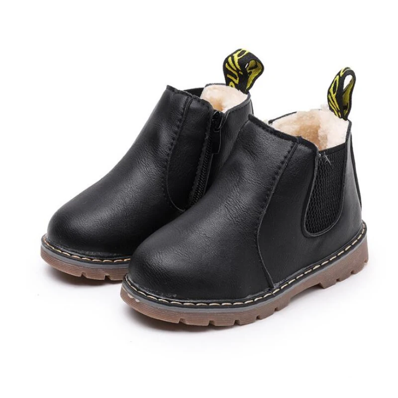 Children Kids Fashion Boots with Zip Big Boys Snow Boots PU Leather Sneakers Botas Girls Boots  Boys Shoes