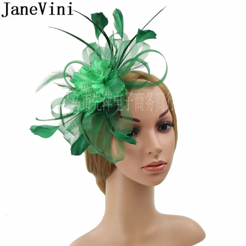 JaneVini Green Feathers Wedding Hats and Fascinators Hat for Wedding Hairband Bridal Party Fascinator Hat Costume Accessory 2020