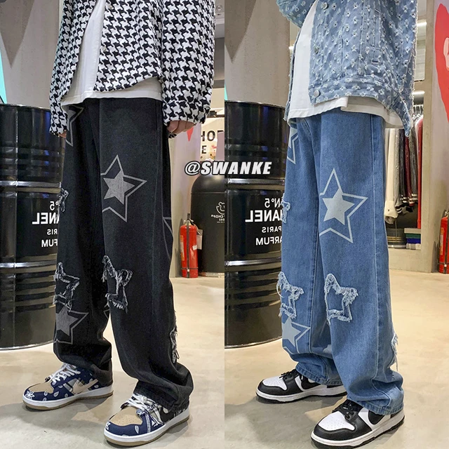 Pantalones vaqueros bordados para hombre jeans holgados de calle alta ins estrella de cinco puntas papa otono e invierno marca tide tubo recto ancho AliExpress