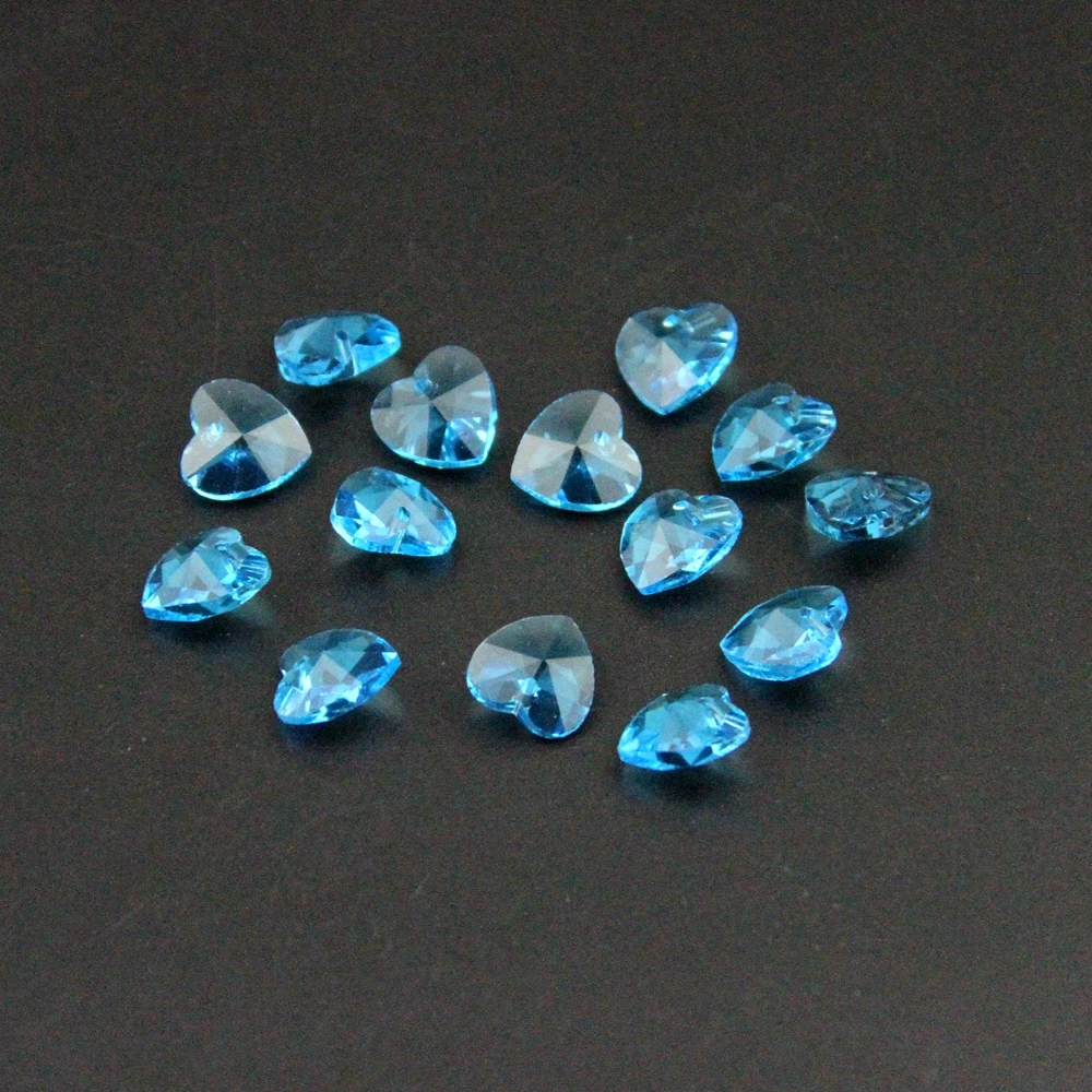 50pcs /lot 14mm Crystal Heart Pendant Aquamarine Crystal Drop Prism Lamp Part For Wedding & DIY