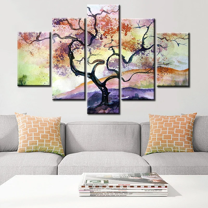 

5 Panel Abstract Tree of Life Landscape Pictures Posters Wall Art Home Decor Canvas HD Paintings Living Room Bedroom Decoration