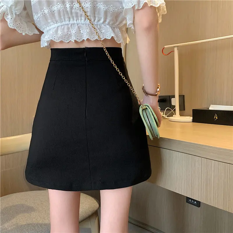 Skirts Women Summer A-line Mini Lace-up High-waist Black Sweet Womens Elegant All-match Korean-style Simple Trendy Asymmetrical